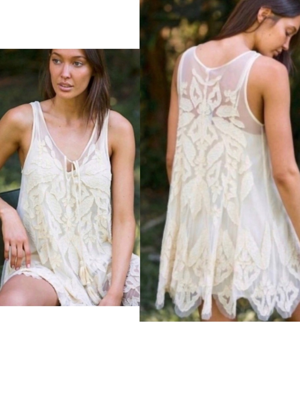 Free People La Palma Trapeze  Cream Lace Mini Dress